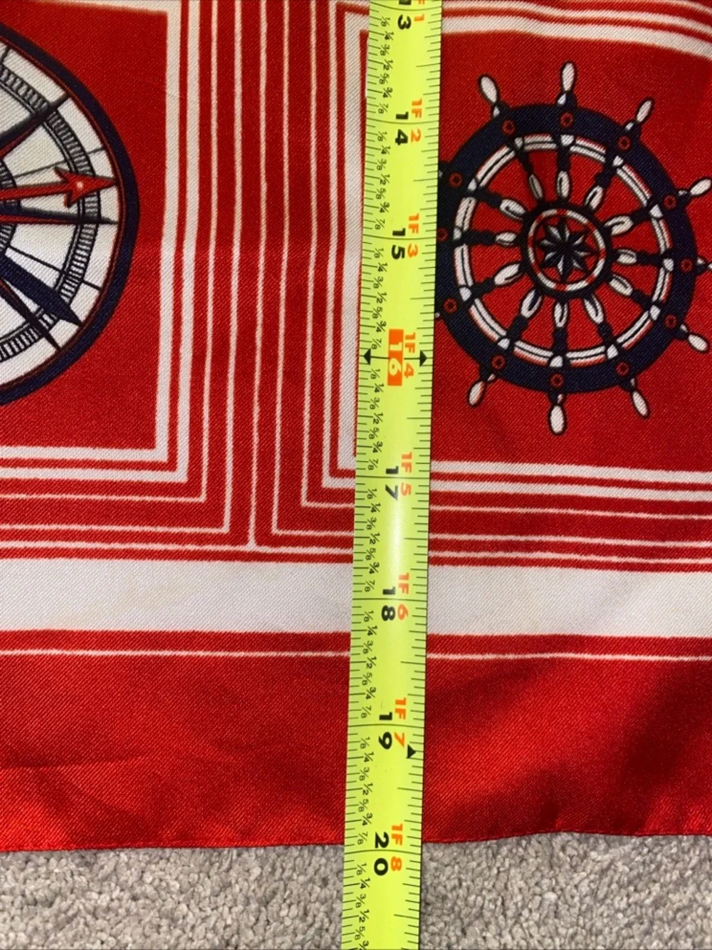 Vintage‎ Nautical Compass Helm Square Scarf, Red White Blue Made In Italy